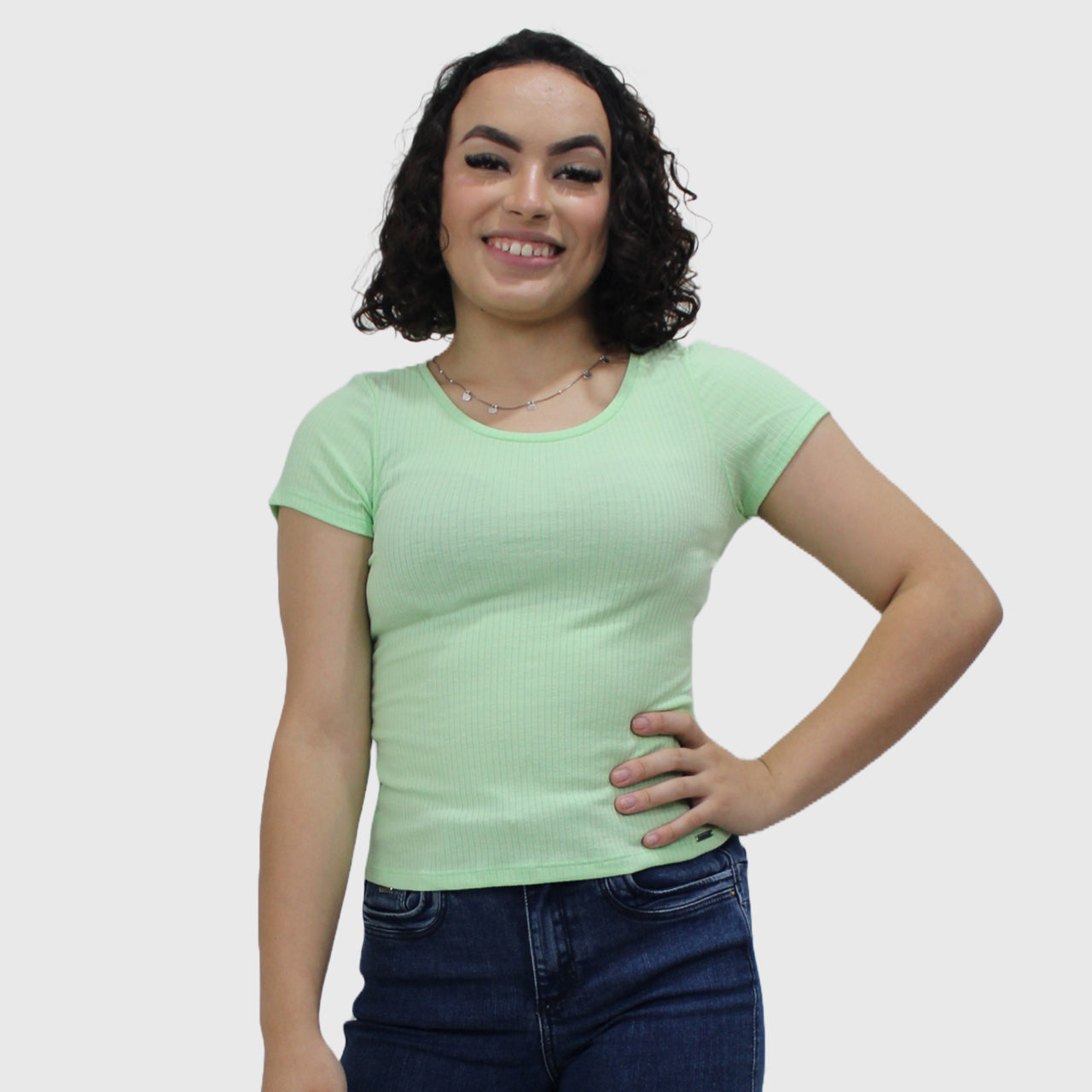 Blusa Marialícia Manga Curta Canelada Verde