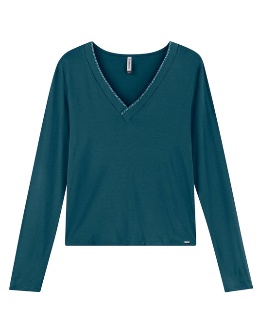 Blusa Manga Longa Decote V Verde