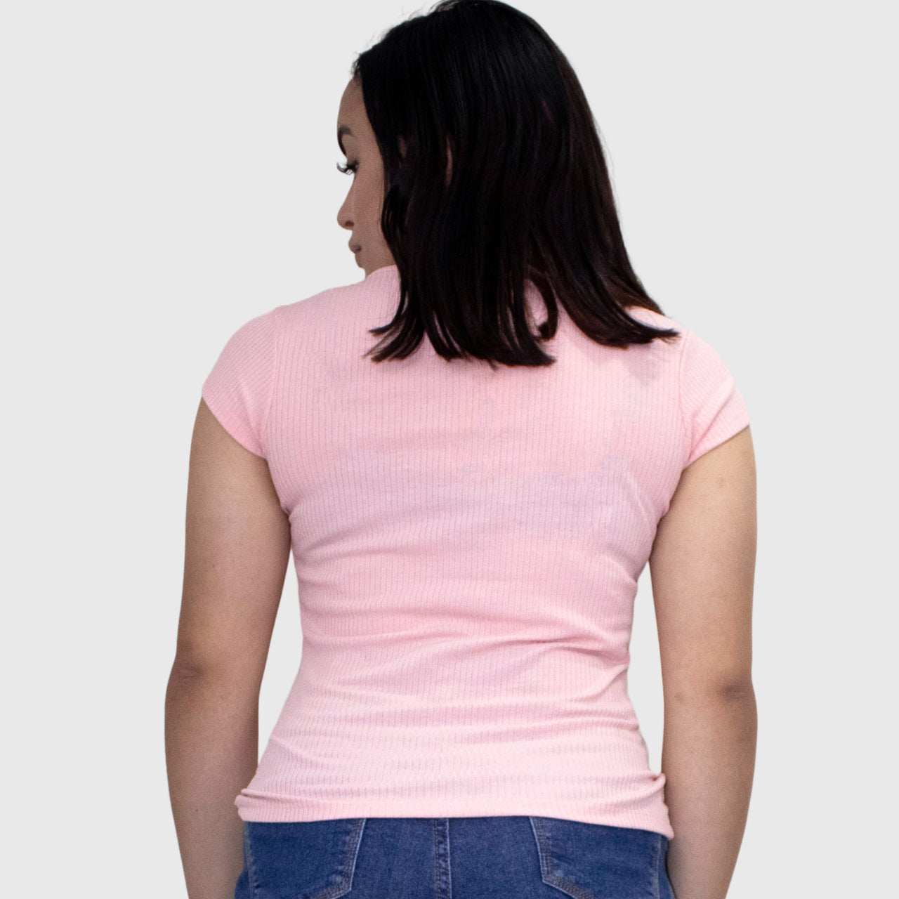 Blusa Marialícia Manga Curta Canelada Rosa