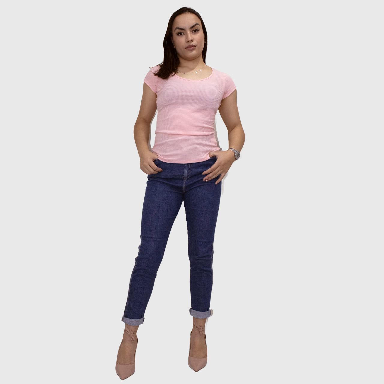 Blusa Marialícia Manga Curta Canelada Rosa